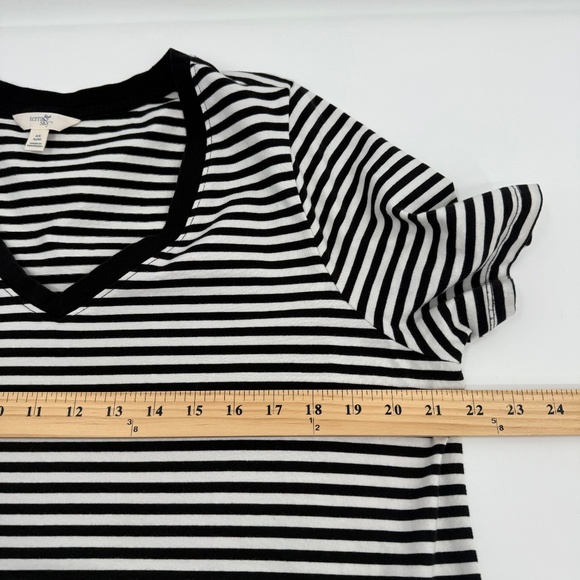 Terra Sky Dress Women 0X Black White Stripes T Shirt V Neck Short Sleeve Pockets - Picture 10 of 13
